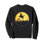 Halloween Full Moon Witch Flying on Broomstick Costume T-Shirt and Gifts