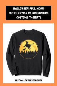Halloween Full Moon Witch Flying on Broomstick Costume T-Shirts
