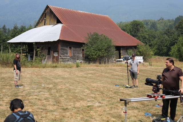 Crew preparing for an outdoor shoot in Concrete, WA